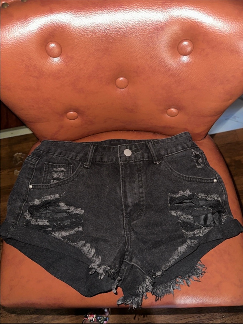 Zara Black Distressed High-Rise Denim Shorts
